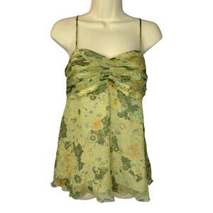 Express Vintage Y2K Fairy Whimsigoth Cami Silk Top Green Floral Sz M New